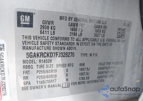 2015 Buick Enclave Premium из США, поврежденный, VIN 5GAKRCKD7FJ328276